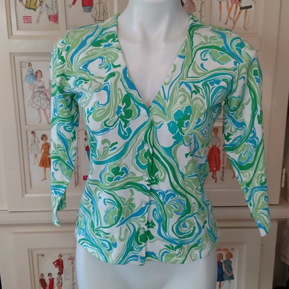 NWT Jillian Jones green and blue cardigan Sz M